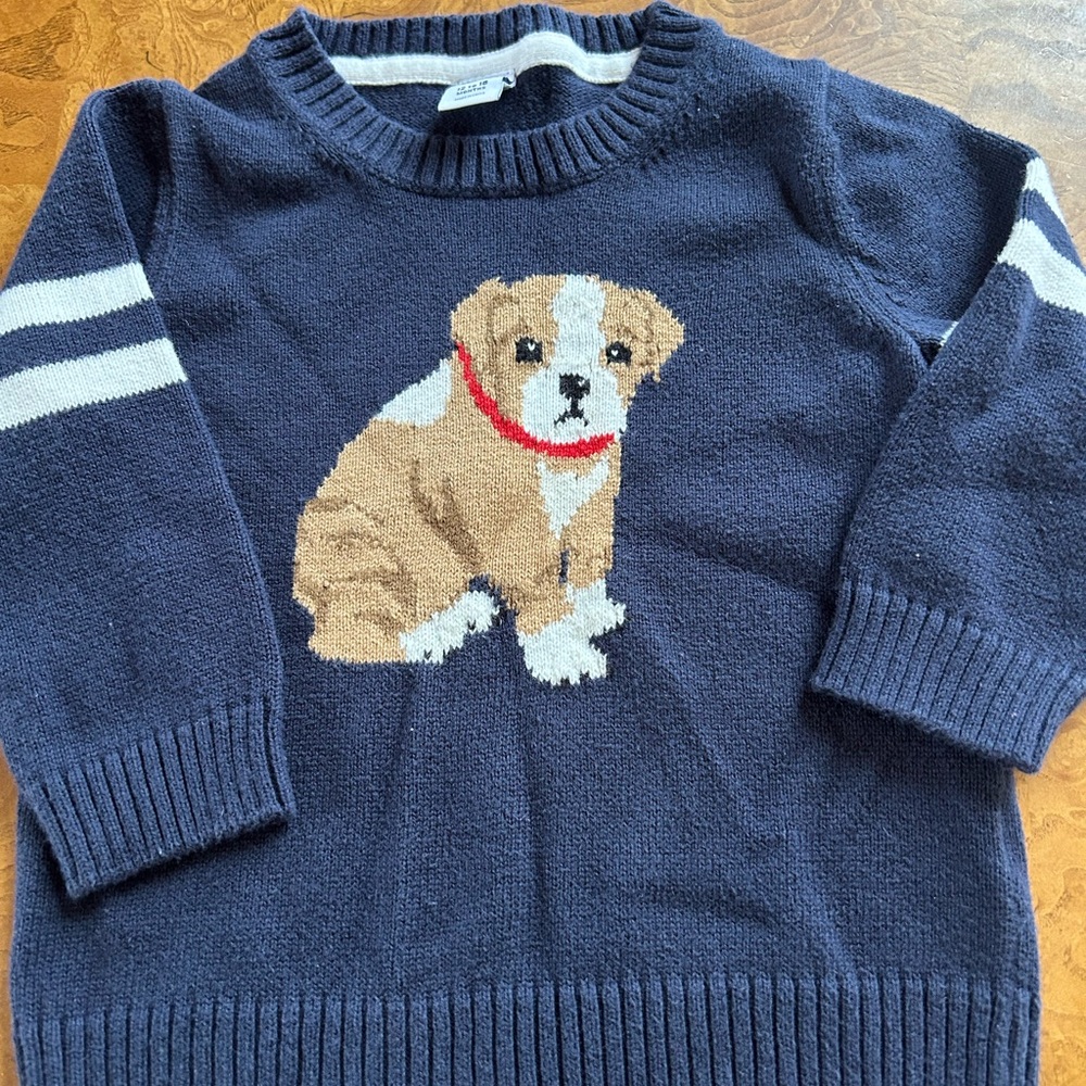 Janie and Jack Bull Dog Navy Knit Sweater - Picture 1 of 2